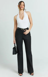 Carolyn Pants - High Waist Slim Straight Leg Tailored Pants in Black