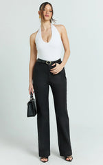 Carolyn Pants - High Waist Slim Straight Leg Tailored Pants in Black