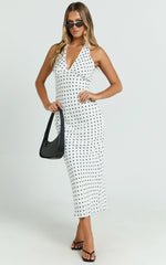 Grayson Midi Dress - Tie Halter Neck Slip Dress in White / Black