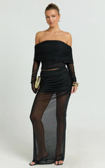Roza Maxi Skirt - Mid Waist Sheer Mesh Skirt in Black