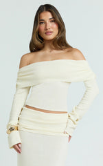 Calla Top - Long Sleeve Off Shoulder Top in Cream