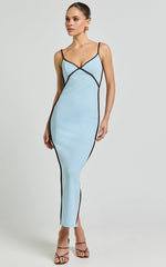 Ciara Midi Dress - V Neck Sleeveless Slip Dress in Blue