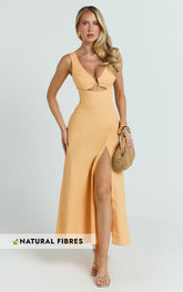 Jaycee Midi Dress - V Neck Trim Detail Fit And Flare Dress in Orange