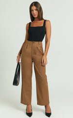 Celenia Linen Blend Pants - High Waisted Wide Leg Pants in Tobacco