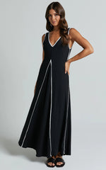 Cathleen Midi Dress - Ribbed Sleeveless Low Back Dress in Black