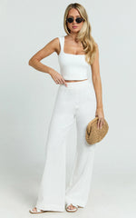 Narcisa Pants - Linen Look High Waist Bootleg Pants in White