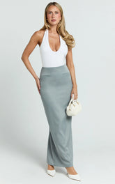 Nina Maxi Skirt - Mid Waist Pencil Skirt in Grey