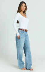 Acacia Top - Asymmetric Button Down Rib Top in White