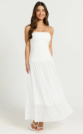 Cherie Midi Dress - Strapless Drop Waist Dress in Ivory