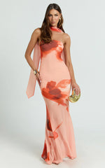 Angie Maxi Dress - Strapless Bias Column Dress with Scarf in Orange