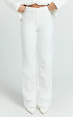 Sally Pants - Mid Waisted Straight Leg Tailored Pants in White