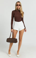 Isabela Bodysuit - High Neck Long Sleeve Ribbed Bodysuit in Brown