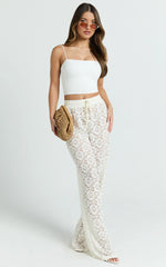 Roxy Pants - High Waist Lace Relaxed Drawstring Pants in Off White