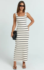 Lucille Maxi Dress - Sleeveless Striped Sweater Dress in Cream / Black Stripe