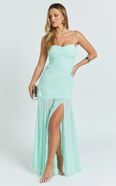 Hudgens Maxi Dress - Georgette Godet Panel Dress in Mint