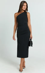 Monette Midi Dress - One Shoulder Straight Dress in Black