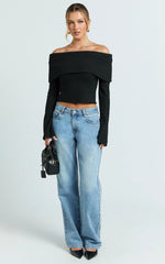 Darcie Top - Off Shoulder Long Sleeve Knitted Top in Black