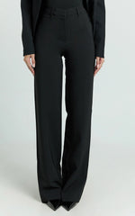Sally Pants - Mid Waisted Straight Leg Tailored Pants in Black