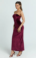 Cartia Maxi Dress - Velvet Strapless Bodycon Dress in Wine