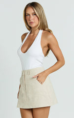 Dream Linen Blend Skort - High Waisted A Line Skort in Natural