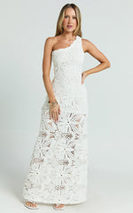 Charlene Maxi Dress - Crochet Knitted One Shoulder Maxi Dress in White