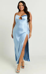 Abby Maxi Dress - Bias Cut Diamante Trim Dress in Dove Blue