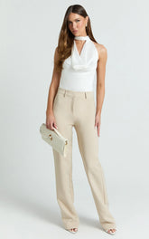 Sally Pants - Mid Waisted Straight Leg Tailored Pants in Putty