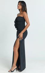 Edeline Maxi Dress - Strapless Sweetheart Ruched Bodycon Dress in Black