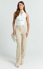 Sally Pants - Mid Waisted Straight Leg Tailored Pants in Putty