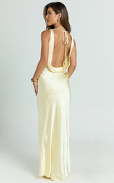 Adilah Maxi Dress - Cowl Neck Satin Dress in Butter Yellow