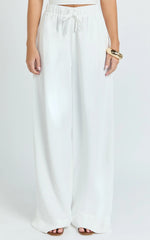 Nicole Pants - High Waist Elasticated Gathered Waist Wide Leg Pants in White