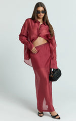 Amalia Midi Skirt - Sheer Ankle Length Pencil Skirt in Cherry