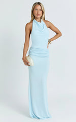 Lizzy Maxi Dress - Backless Ruched Bodycon Dress in Blue