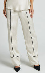 Bobbie Pants - High Waist Contrast Piping Pants in Oyster