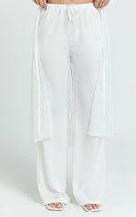 Luna Pants - Satin Elasticated Tie Wide Leg Pants in White