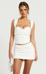 Cleo Mini Skirt - Mid Waisted Gathered Skirt in White