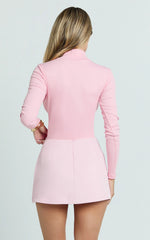 Isabela Bodysuit - High Neck Long Sleeve Ribbed Bodysuit in Pink