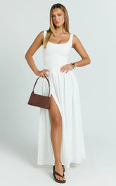 Gail Maxi Dress - Jersey Scoop Neck High Split Dress in White