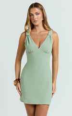 Gabrielle Mini Dress - Knot Strap Detail Mini Dress in Sage