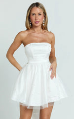 Cailene Mini Dress - Strapless Bow Train Fit and Flare Dress in Ivory