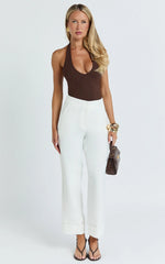 Kobby Pants - High Waist Turnup Ankle Length Pants in Off White