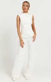 Paxton Pants - High Waisted Straight Leg Pants in Cream