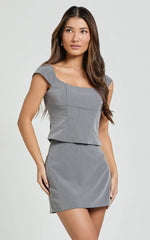 Pauline Mini Skirt - Tailored Column Mini Skirt in Grey