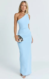 Criselda Maxi Dress - One Shoulder Maxi Dress in Blue