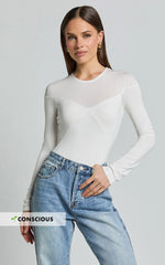 Kerryn Bodysuit - Long Sleeve Marl Cross Front Bodysuit in Ivory