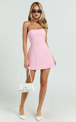 Catharine Mini Dress - Strapless A Line Dress in Pink