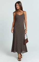 Revie Midi Dress - Slip Dress in Brown