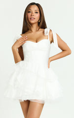 Arianne Mini Dress - Corset Bodice Ruffle Tier Dress in Cream