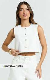 Nathan Top - Button Down Denim Shell Top in White