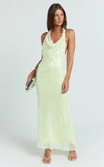 Lucy Maxi Dress - Sequin Cowl Neckline Dress in Citrus